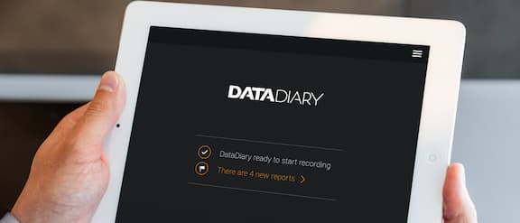 DataDiary Tool auf einem Tablet-Bildschirm.