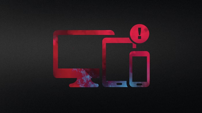 Abstraktes Symbol verschiedener digitaler Endgeräte in den Farben Schwarz und Rot