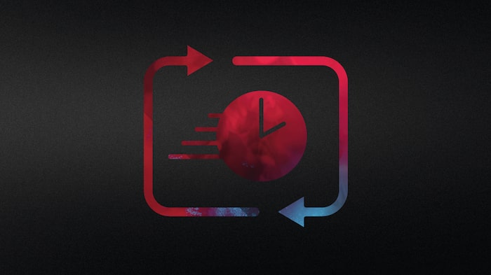 Abstraktes Symbol einer Uhr in einer Prozessdarstellung in den Farben Schwarz und Rot