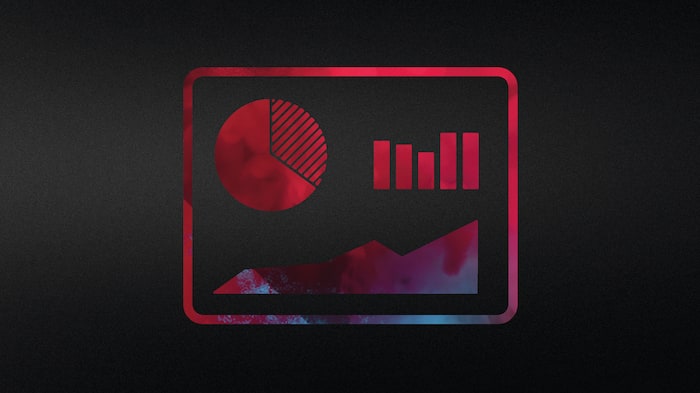 Abstraktes Symbol eines Tablets mit verschiedenen Infografiken in den Farben Schwarz und Rot