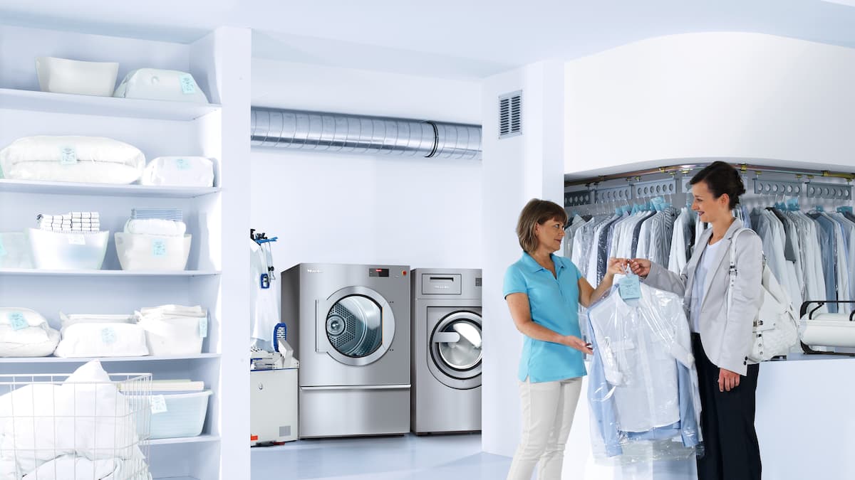 Professional washing machines in a dry cleaner.