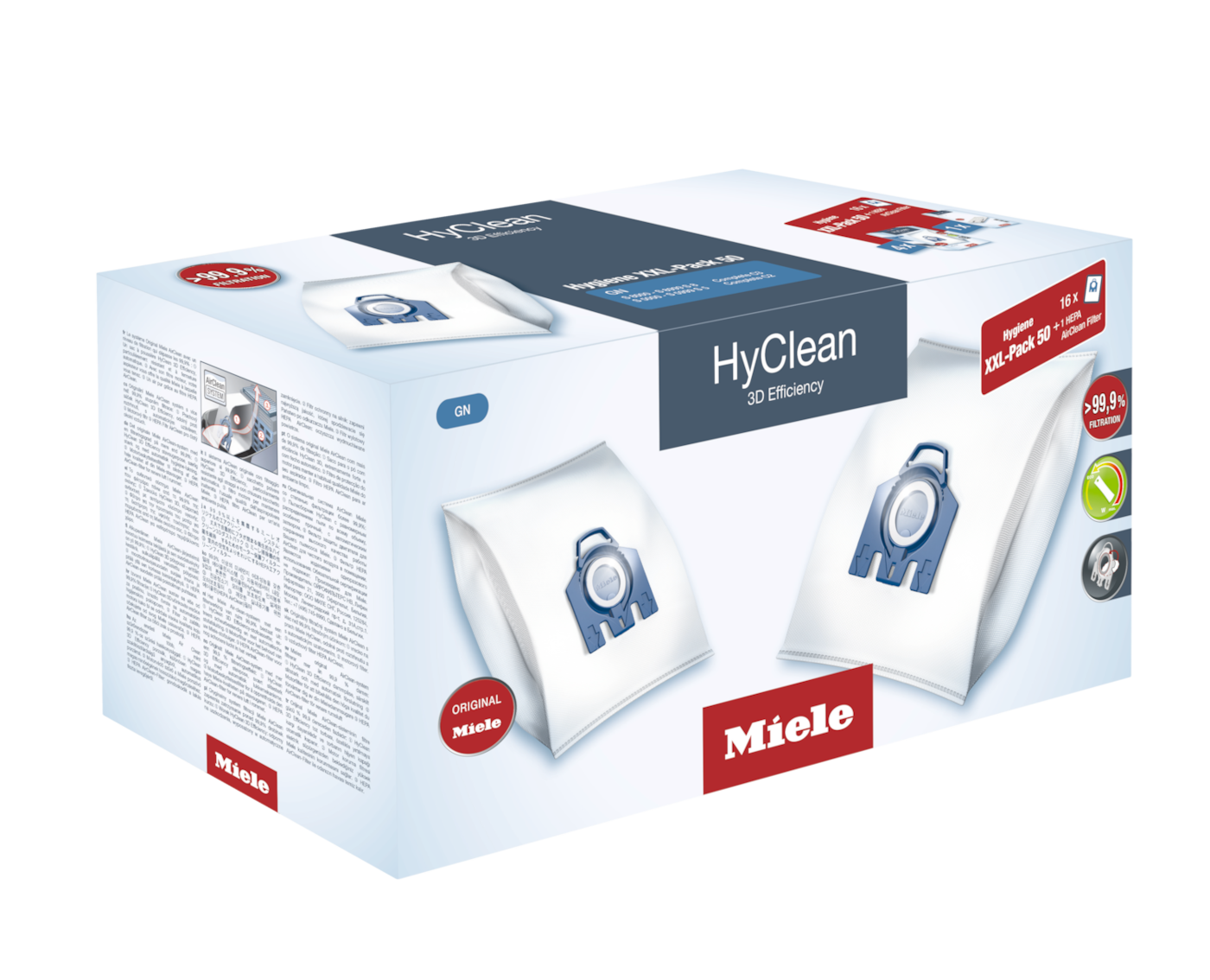 HyClean 3D Efficiency GN XXL dulkių siurblio maišeliai + HEPA AirClean filtras product photo Front View ZOOM
