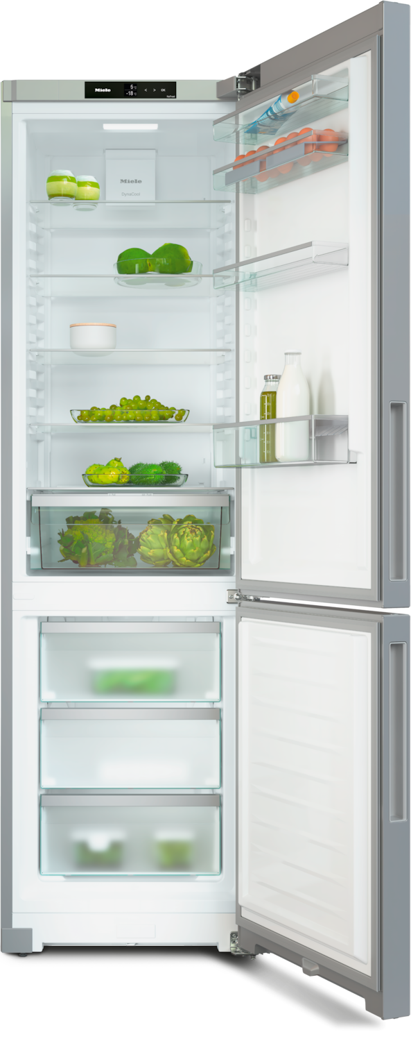 Sudraba ledusskapis ar saldētavu, NoFrost un DailyFresh funkcijām, 2.01m augstums (KFN 4395 DD) product photo Front View3 ZOOM
