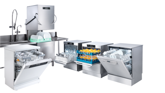Variation von verschiedenen Spülmaschienen: Frischwasser-, Durchschub- und Tankspüler