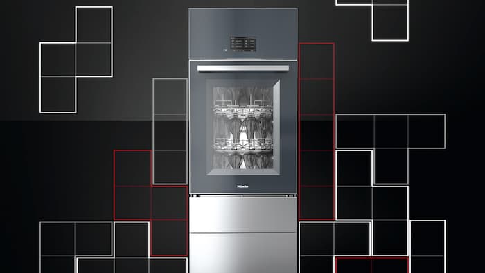 Miele laboratory glass washer against geometric abstract visual
