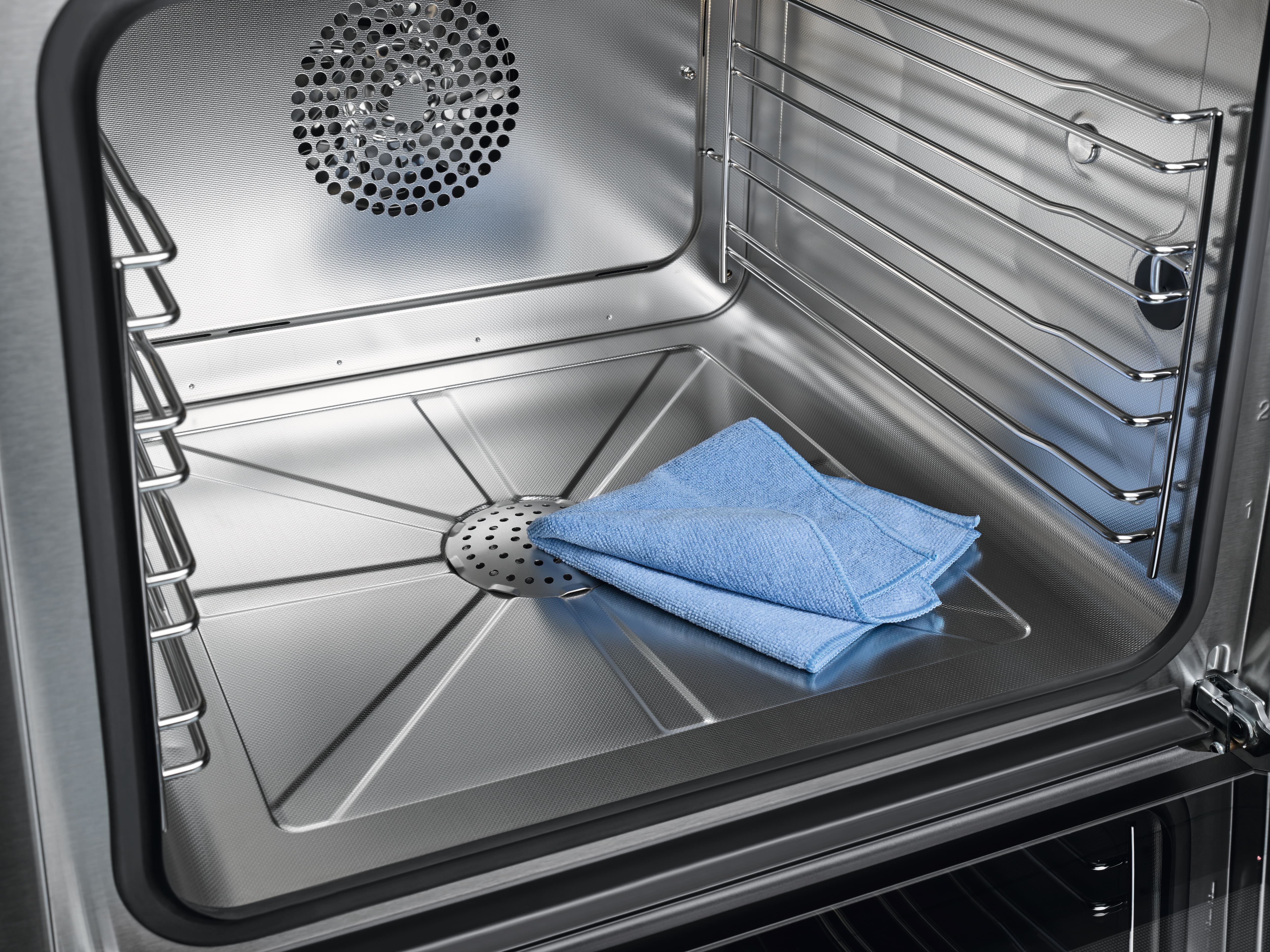 Microfiber cloth placed inside of an oven