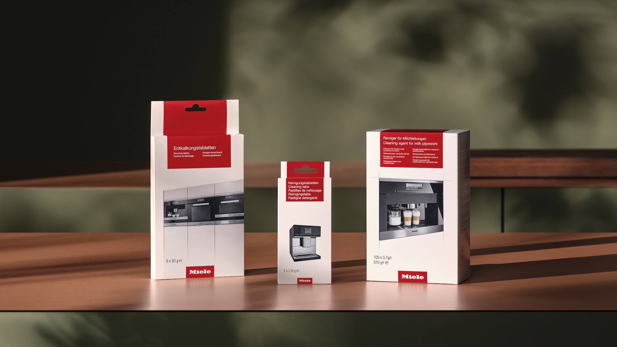 Miele accessories for coffee machines presented on a kitchen counter