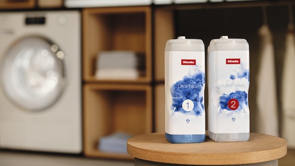 Ultraphase detergents on display in a laundry room