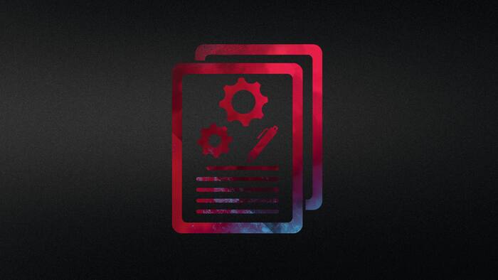 Símbolo abstracto para documentación digital en negro y rojo.