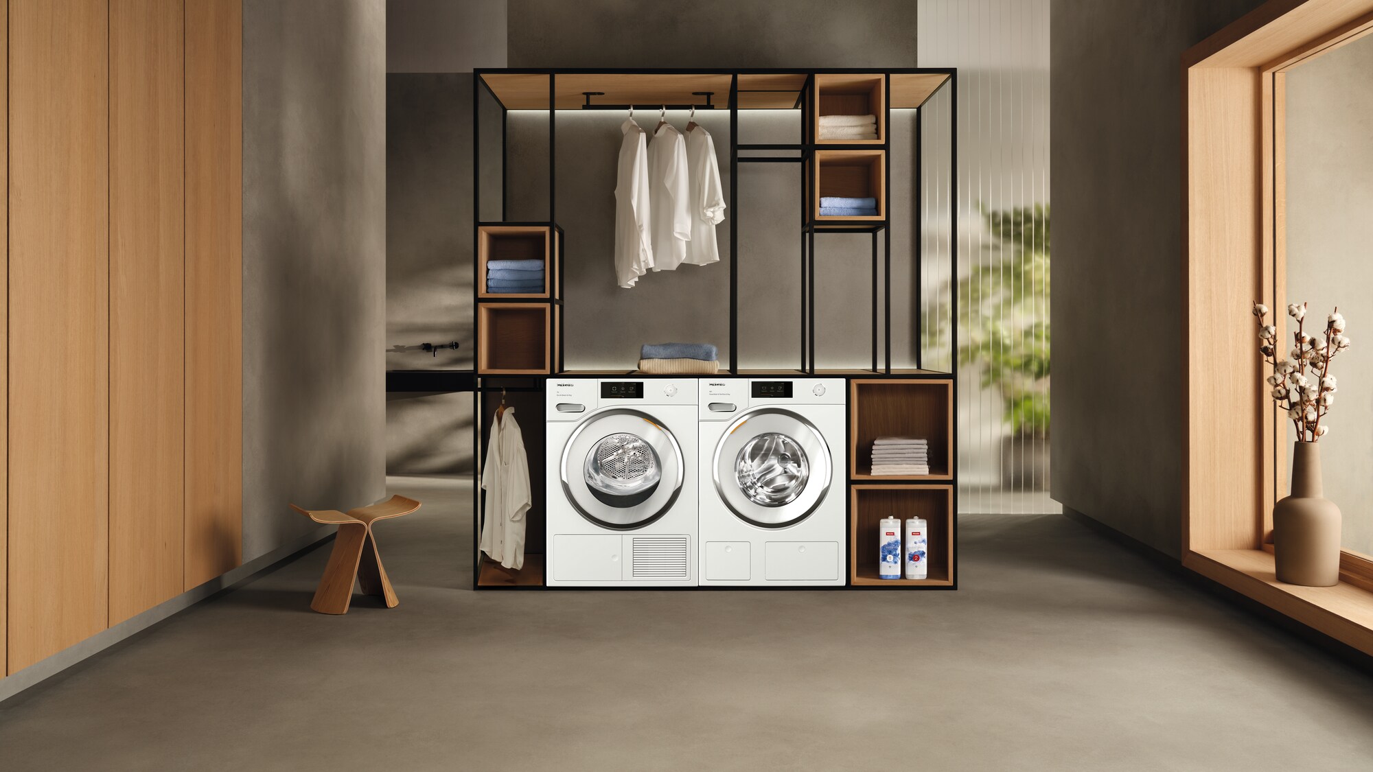 Closet-with-Miele-washing-machine-and-dryer-installed-side-by-side