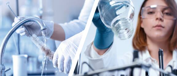 Porównanie ręcznego czyszczenia szkła laboratoryjnego w zlewie i wkładania szkła laboratoryjnego do zmywarki laboratoryjnej