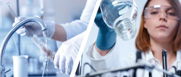 Srovnání ručního čištění laboratorního skla v umyvadle s uložením laboratorního skla do laboratorní myčky