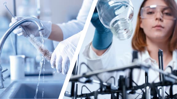 Manual cleaning versus machine reprocessing of laboratory glassware and utensils
