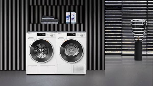 Miele washing machine and dryer in a lauindry room