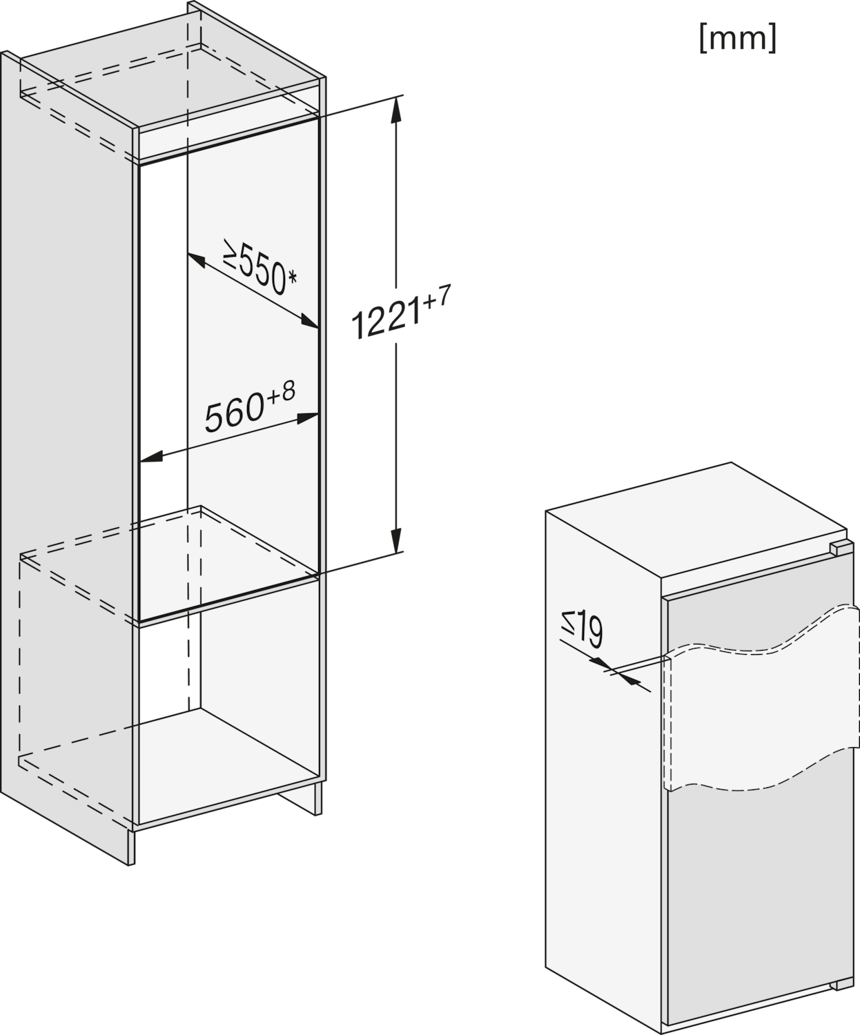 Įmontuotas šaldytuvas su šaldikliu ir automatiniu intensyviu vėsinimu, aukštis 1.22 m (K 7326 E) product photo View3 ZOOM