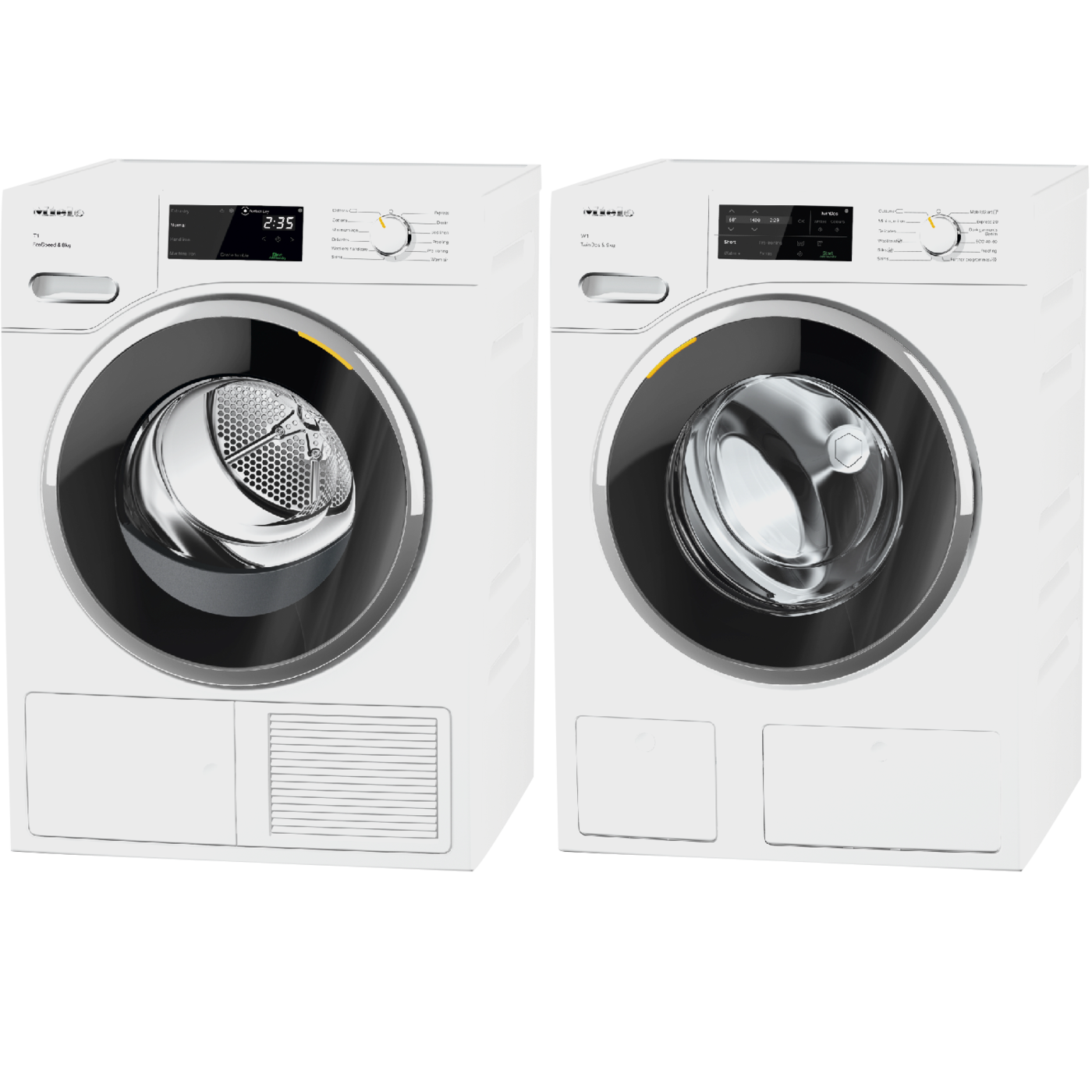 Laundry Set: WWG660 WCS TDos&9kg washing machine & TWF760WP EcoSpeed&8kg T1 heat-pump dryer product photo Front View ZOOM