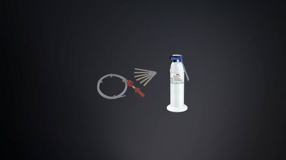 Helix Test und Wasseraufbereitungskartusche auf dunklem Hintergrund.