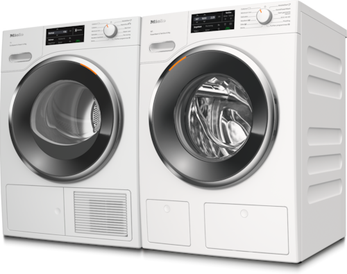 Laundry Set: WWI860 WPS PWash&TDos&9kg washing machine & TWL 780 WP EcoSpeed&Steam&9kg T1 heat-pump dryer product photo Back View L
