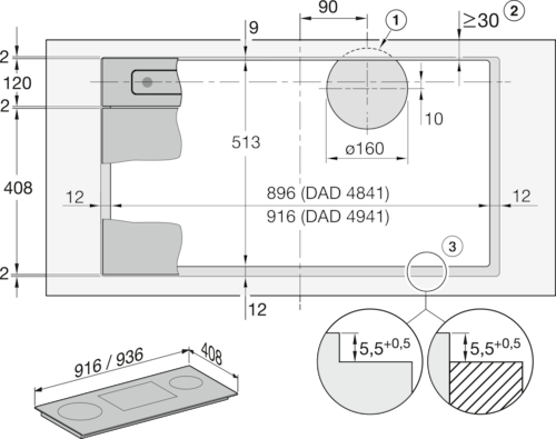 DAD 4941 Downdraft extractor product photo Installation drawing L