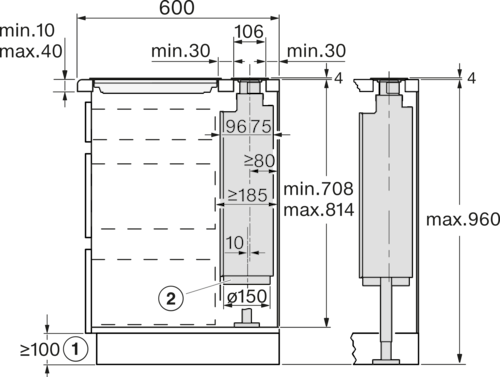 DAD 4941 Downdraft extractor product photo Installation drawing L