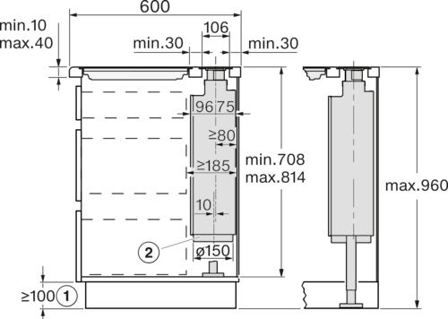 DAD 4941 Downdraft extractor product photo Installation drawing L