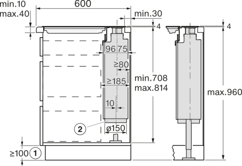 DAD 4941 Downdraft extractor product photo Installation drawing L