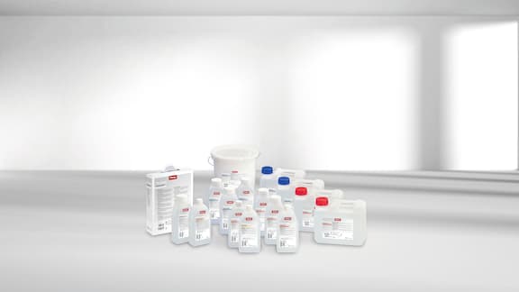A range of chemicals available as accessories are shown in different sizes