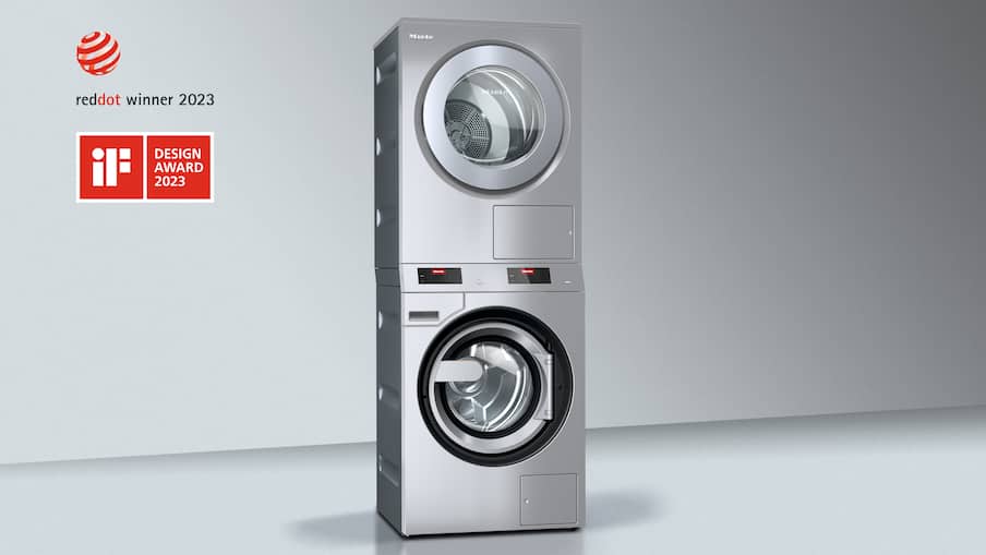 Máquinas de lavar e secar roupa em coluna