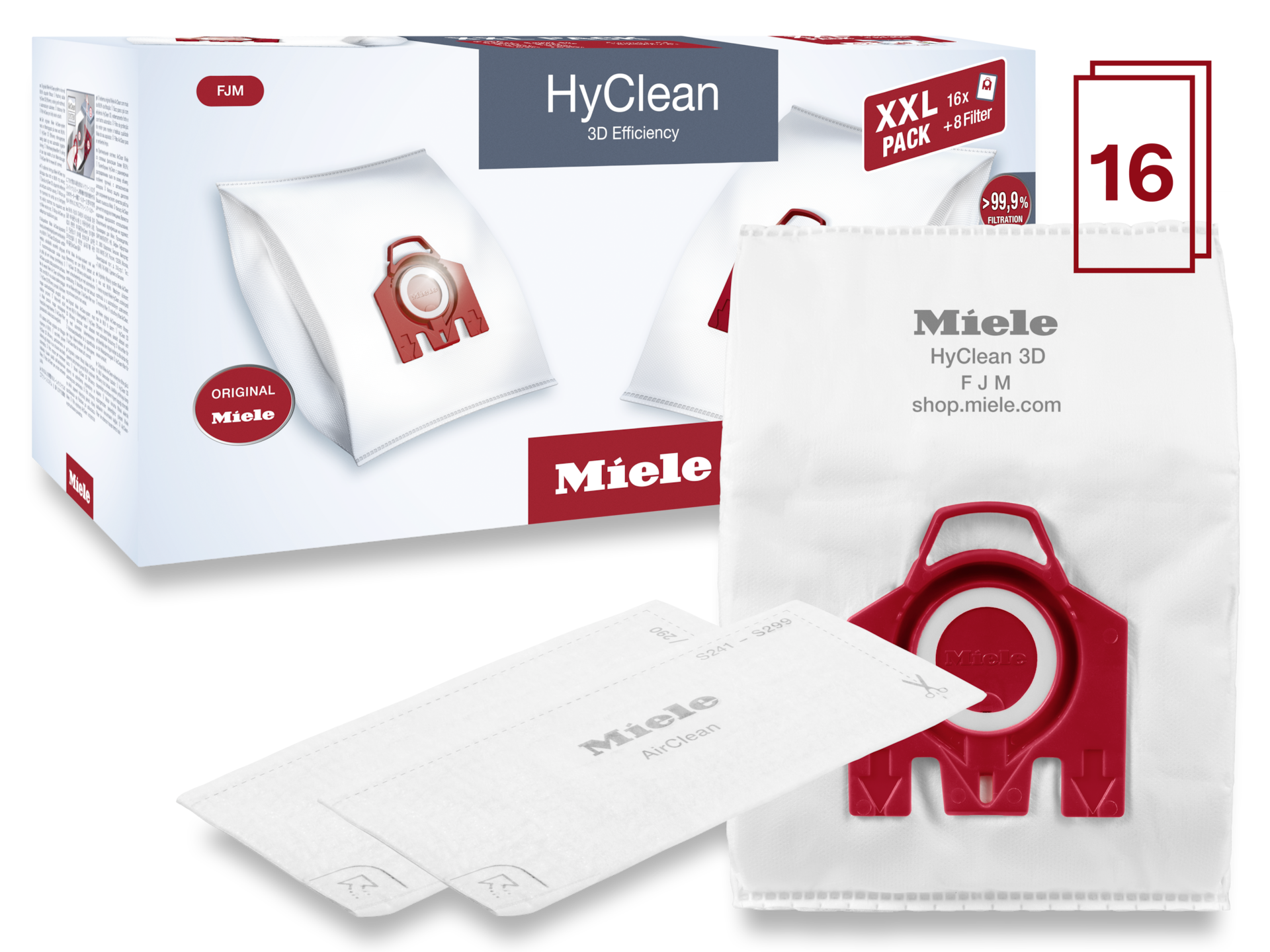  Miele HyClean 3D Efficiency Dust, Type FJM, 8 Bags & 4  Filters, Red