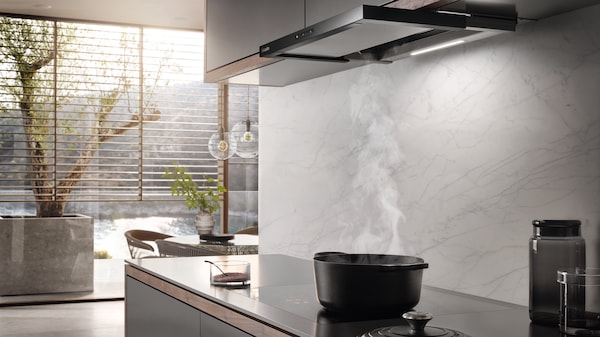 kitchen with Miele hob and hood working