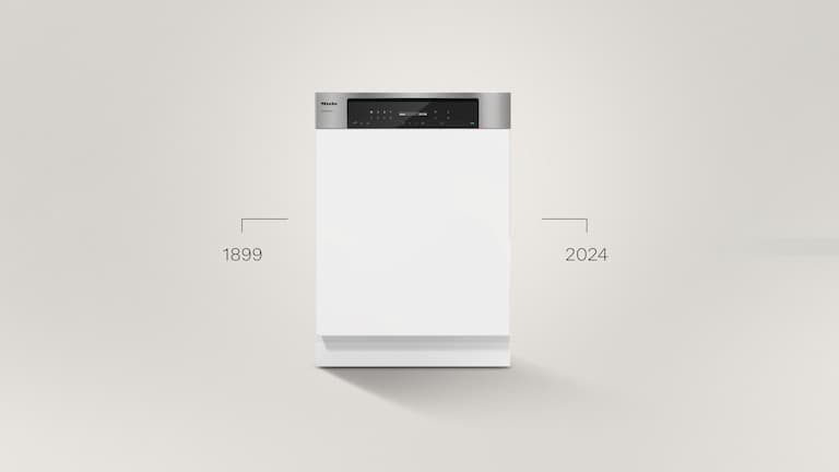 A red background where the 125 years of Miele logo is often repeated.