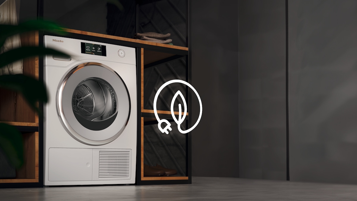 Miele washing machine with sustainability symbol