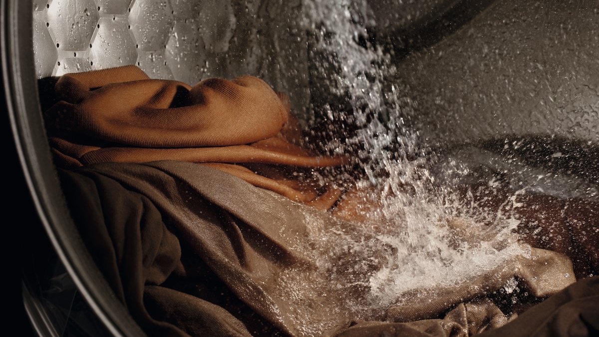 cloths being washed inside a Miele washing machine