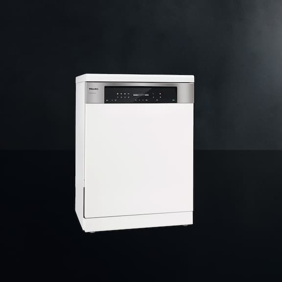 The Miele SmartBiz freshwater dishwasher is displayed on a black background.