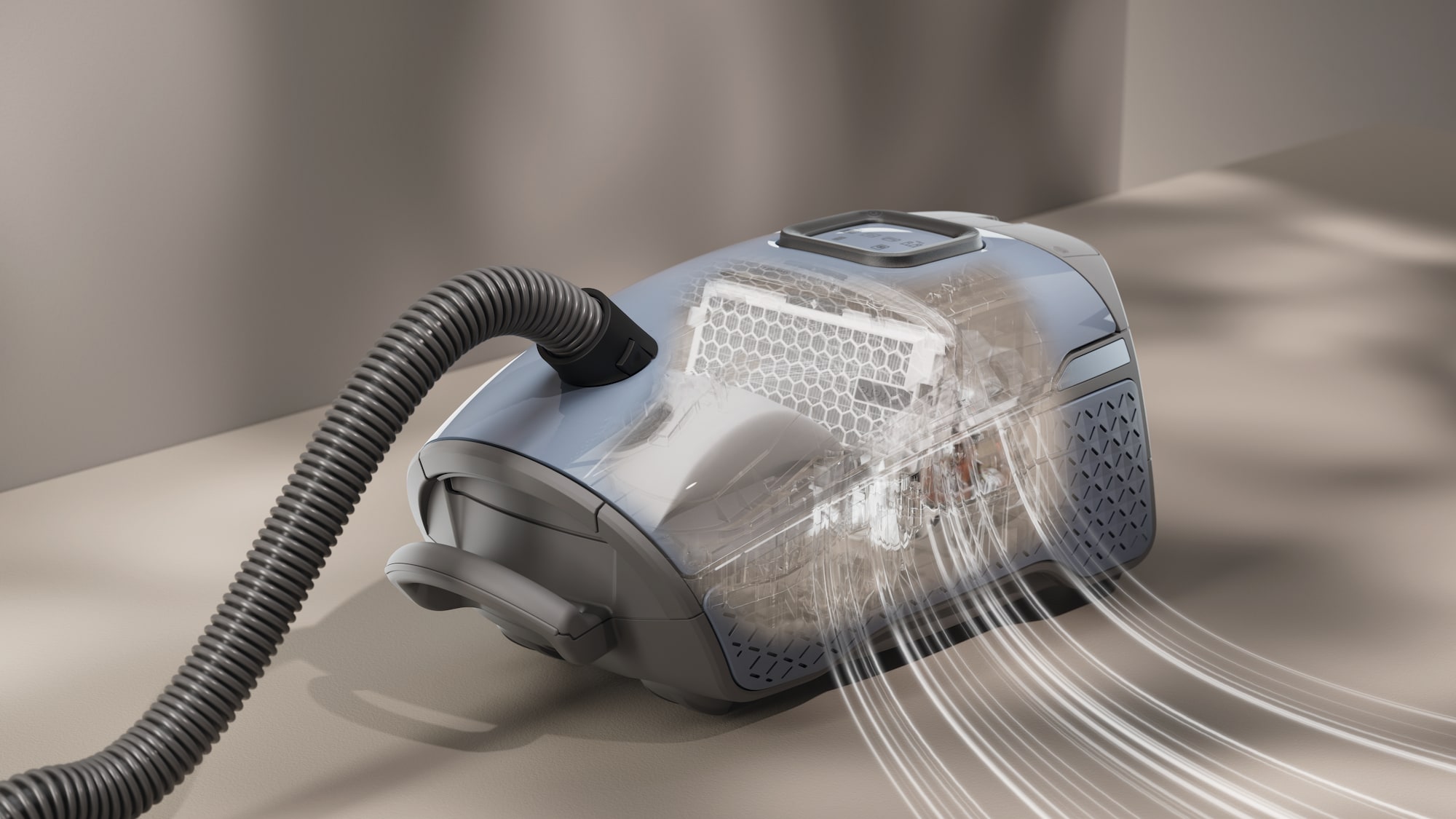 Air flowing through a Miele HEPA filter inside of a vacuum
