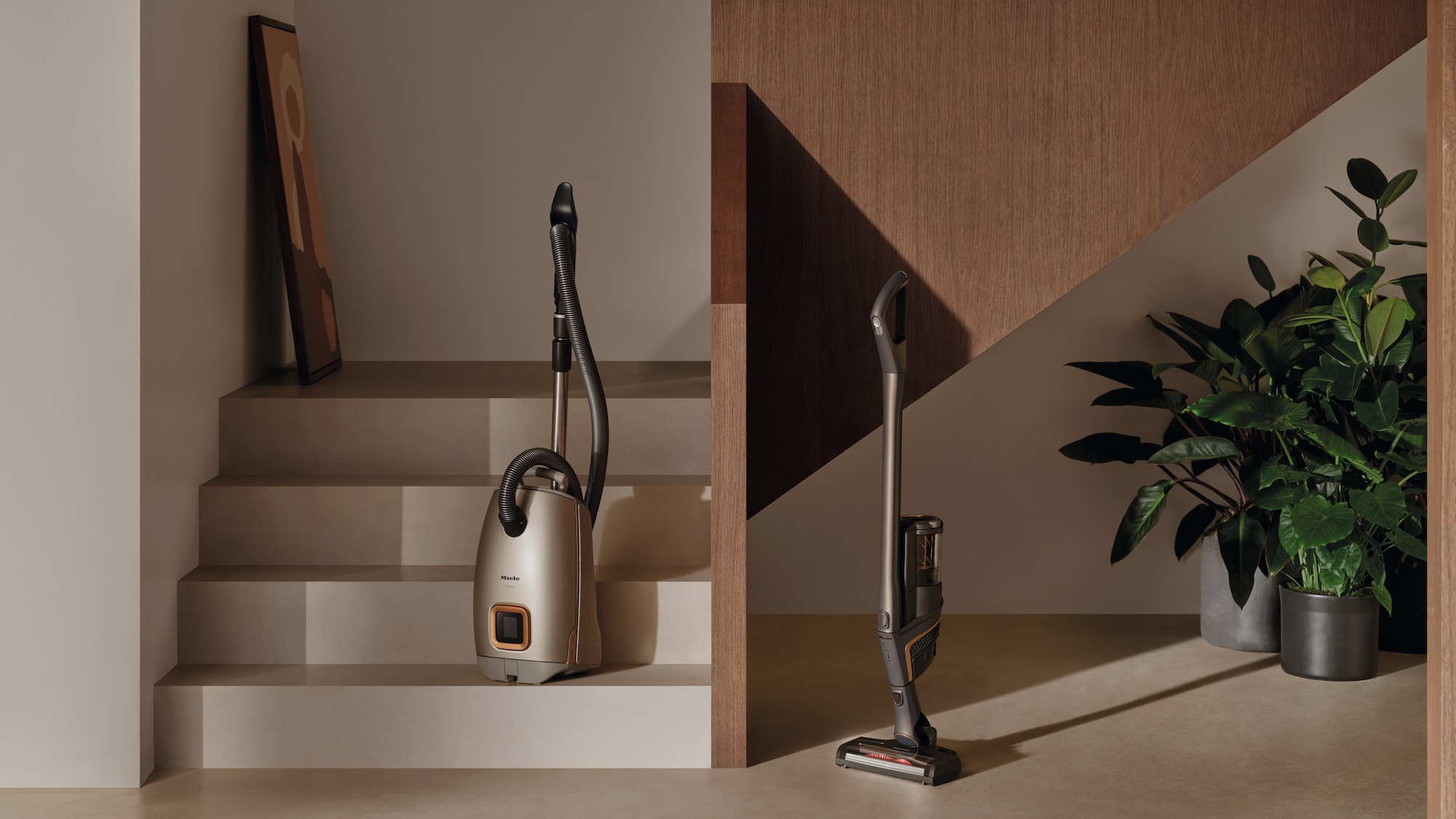 Miele vacuum cleaners on a staircase