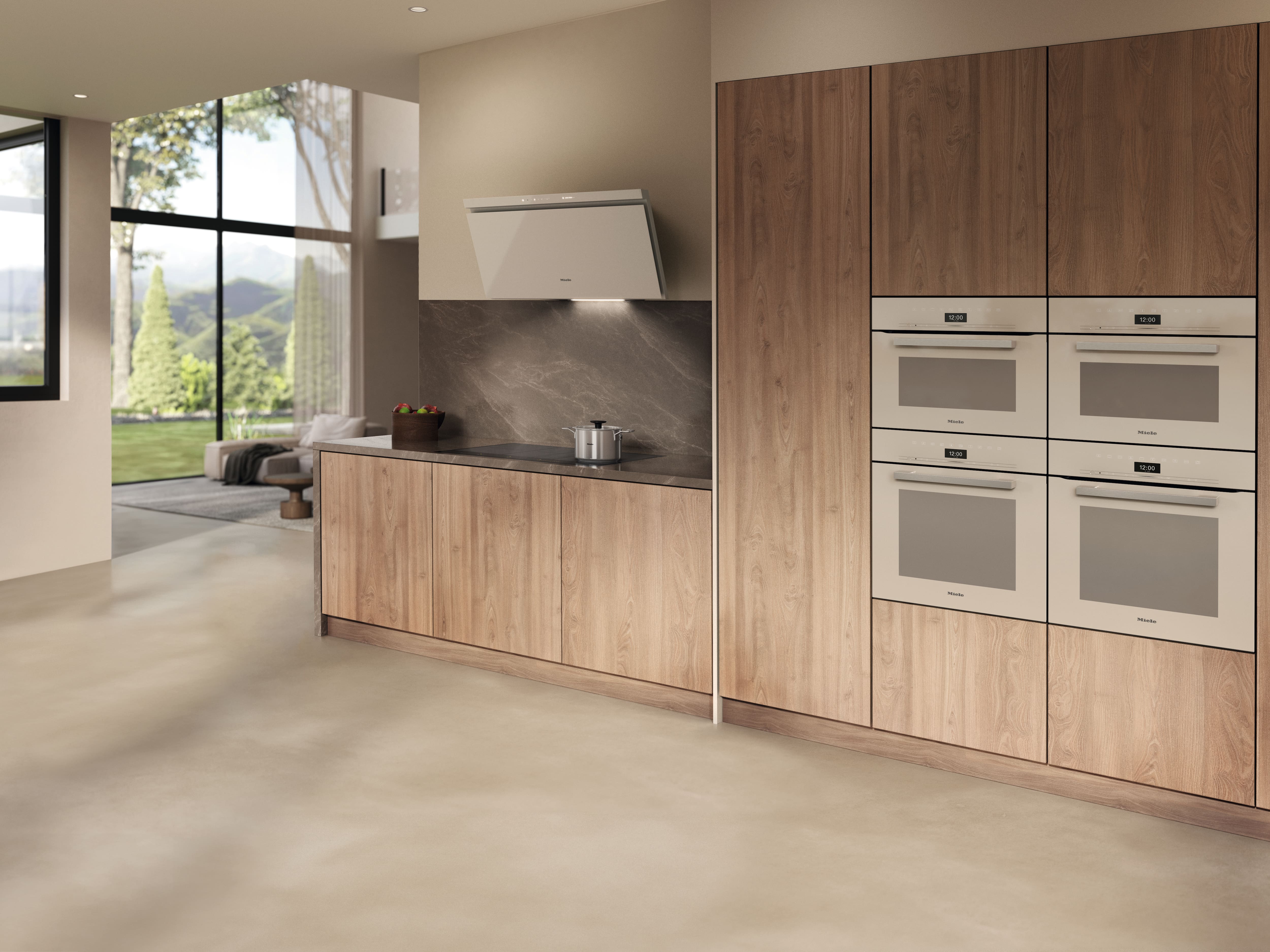 Modern kitchen setting with Miele appliances