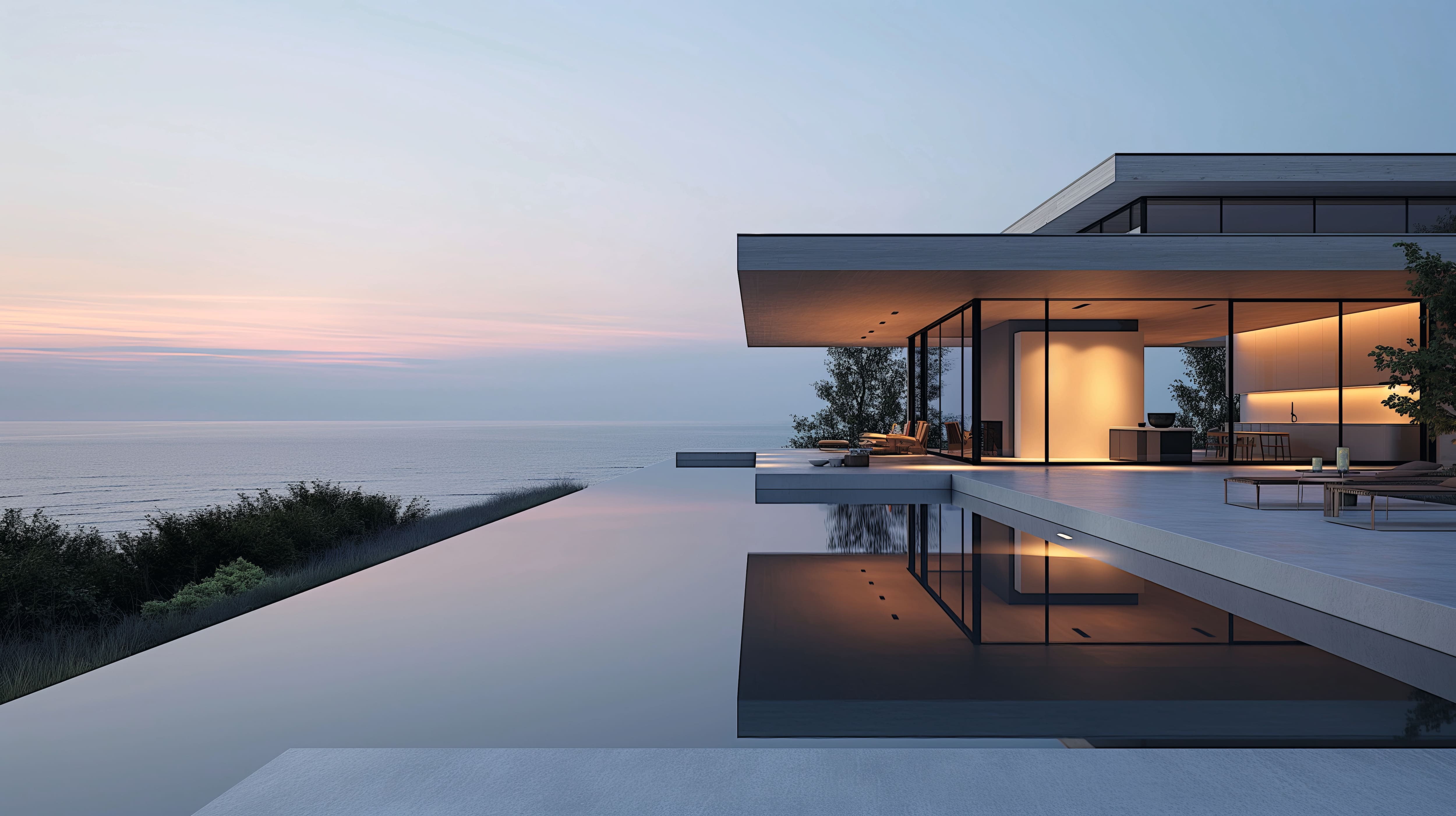 Modern house with a swimming pool and sea view
