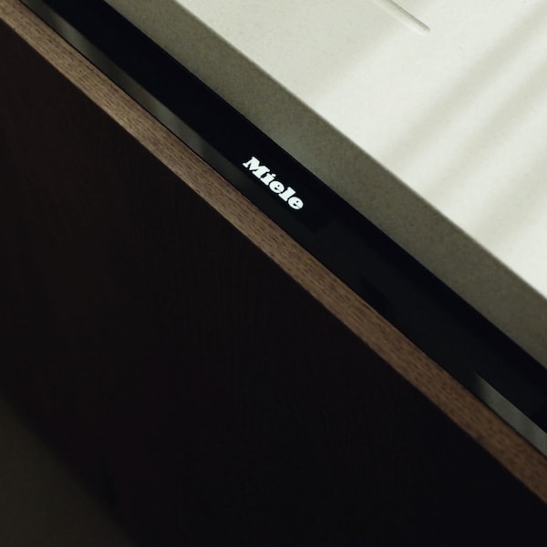 Close-up view of the dishwasher slightly opened