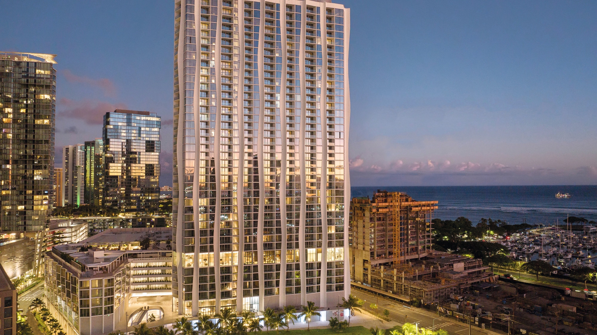 Front of Koula Building at Dusk in Honolulu