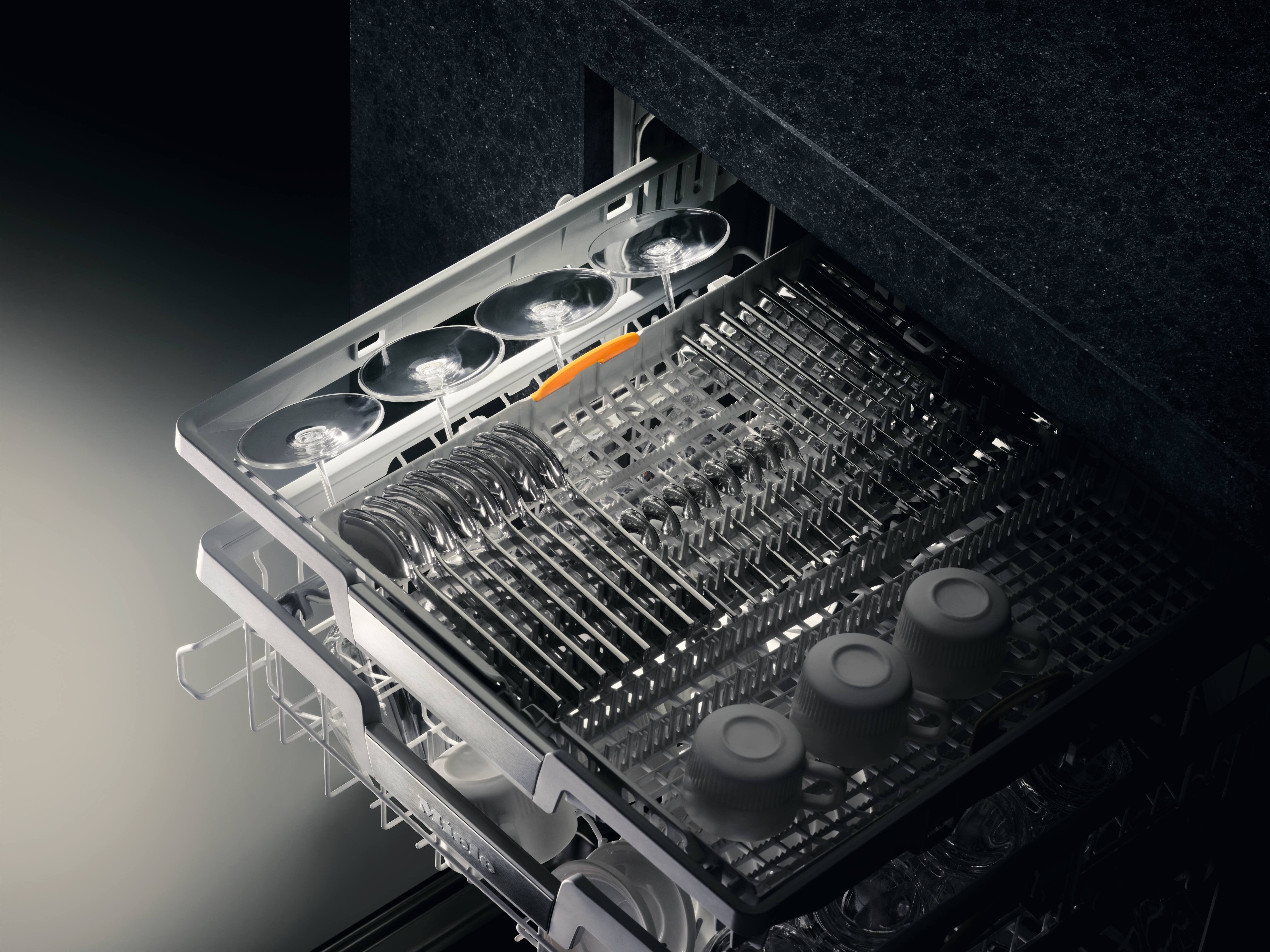 Detailed view of the dishwasher baskets