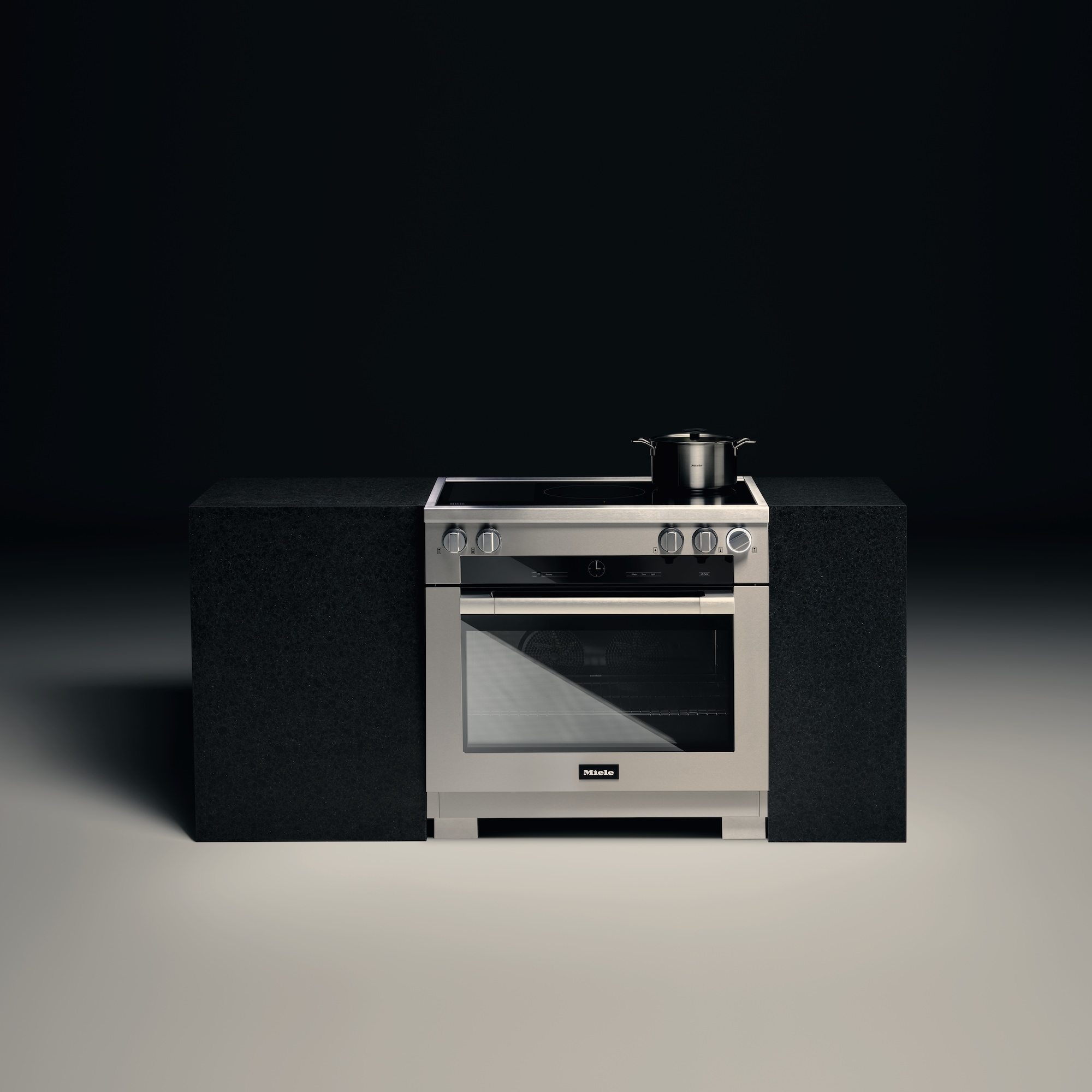 Miele Induction Range standing alone in a dark background setting
