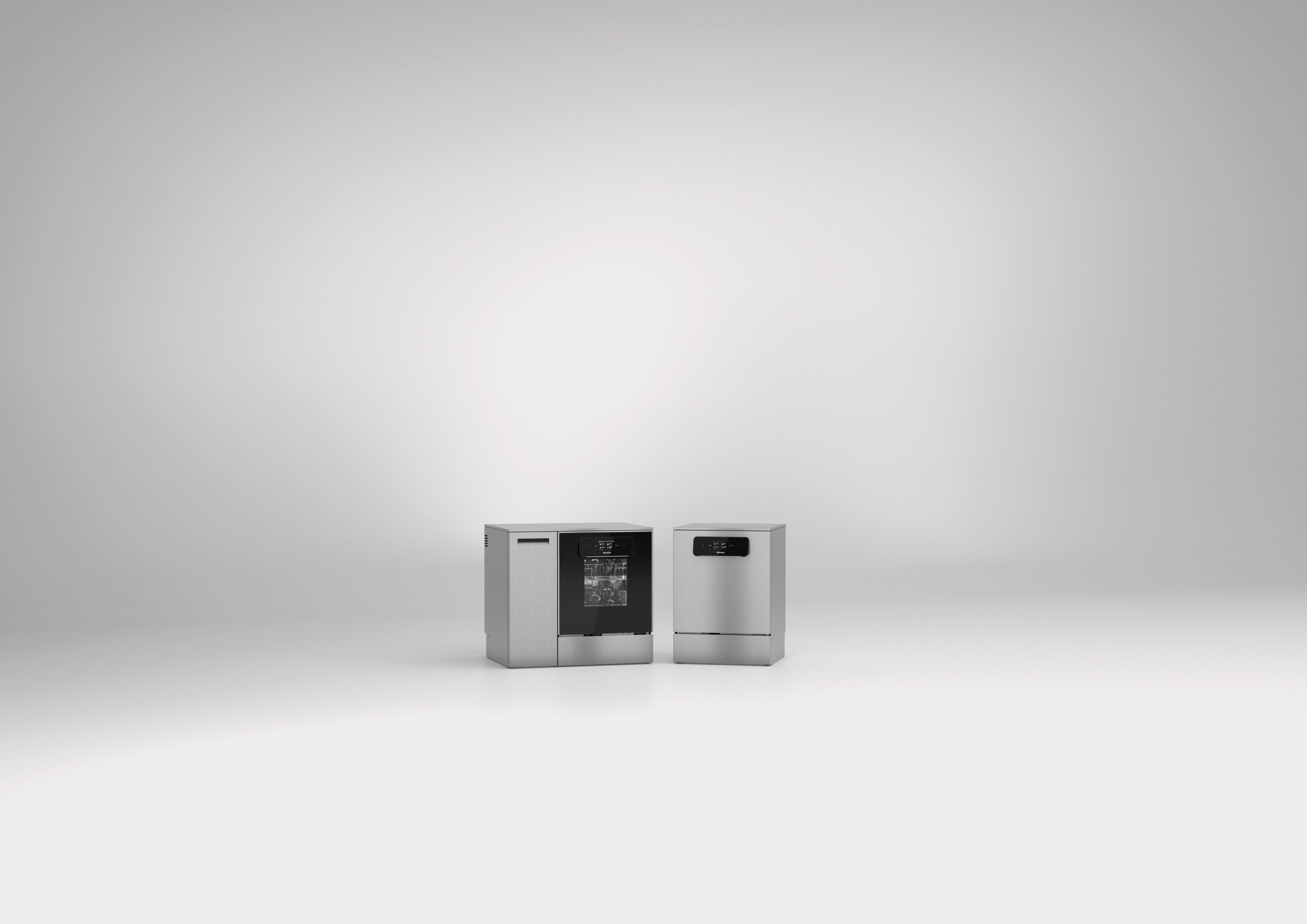 Group shot of ExpertLine laboriatorievaskere i ulike størrelser på en grå bakgrunn.