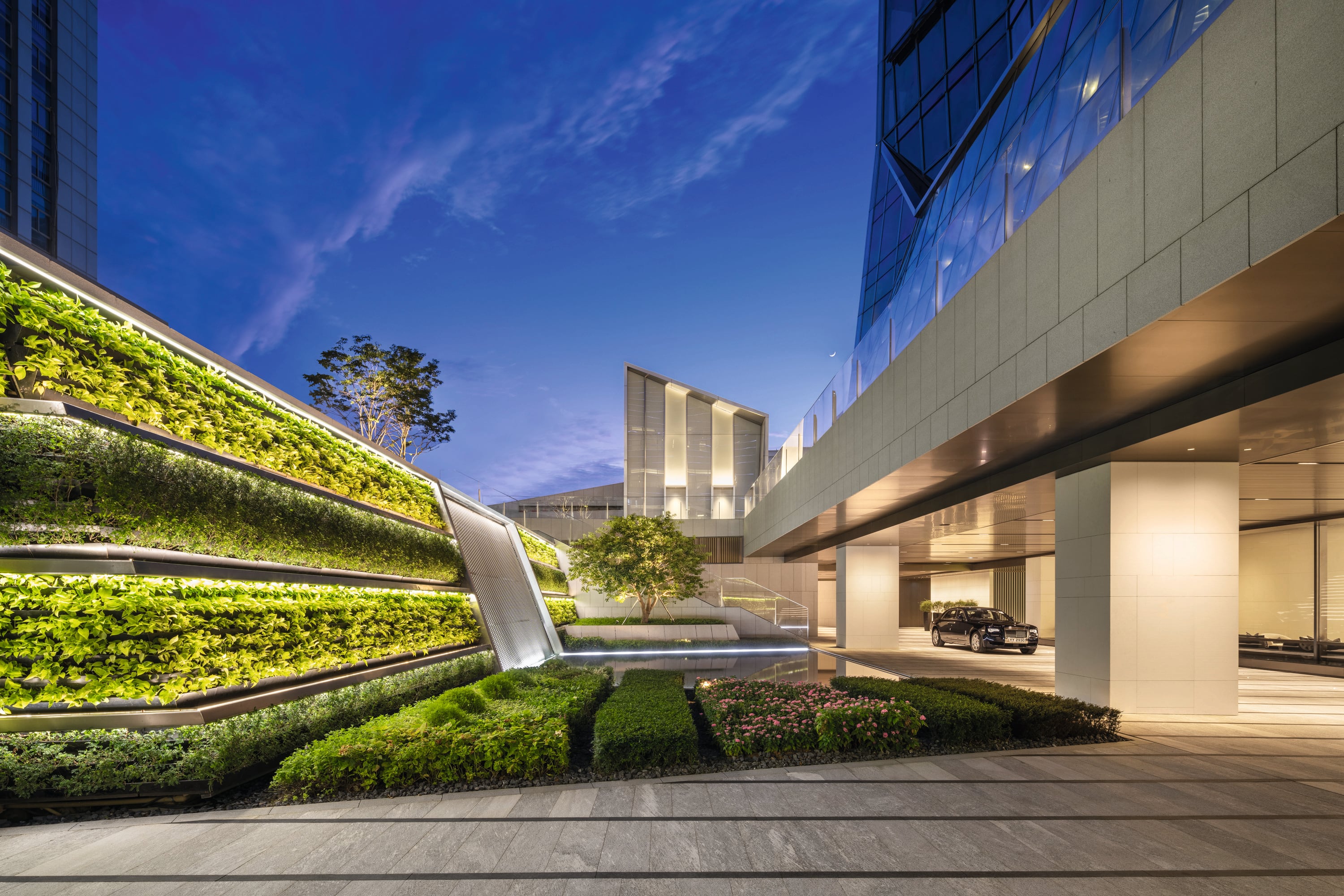 Modern building at sundown