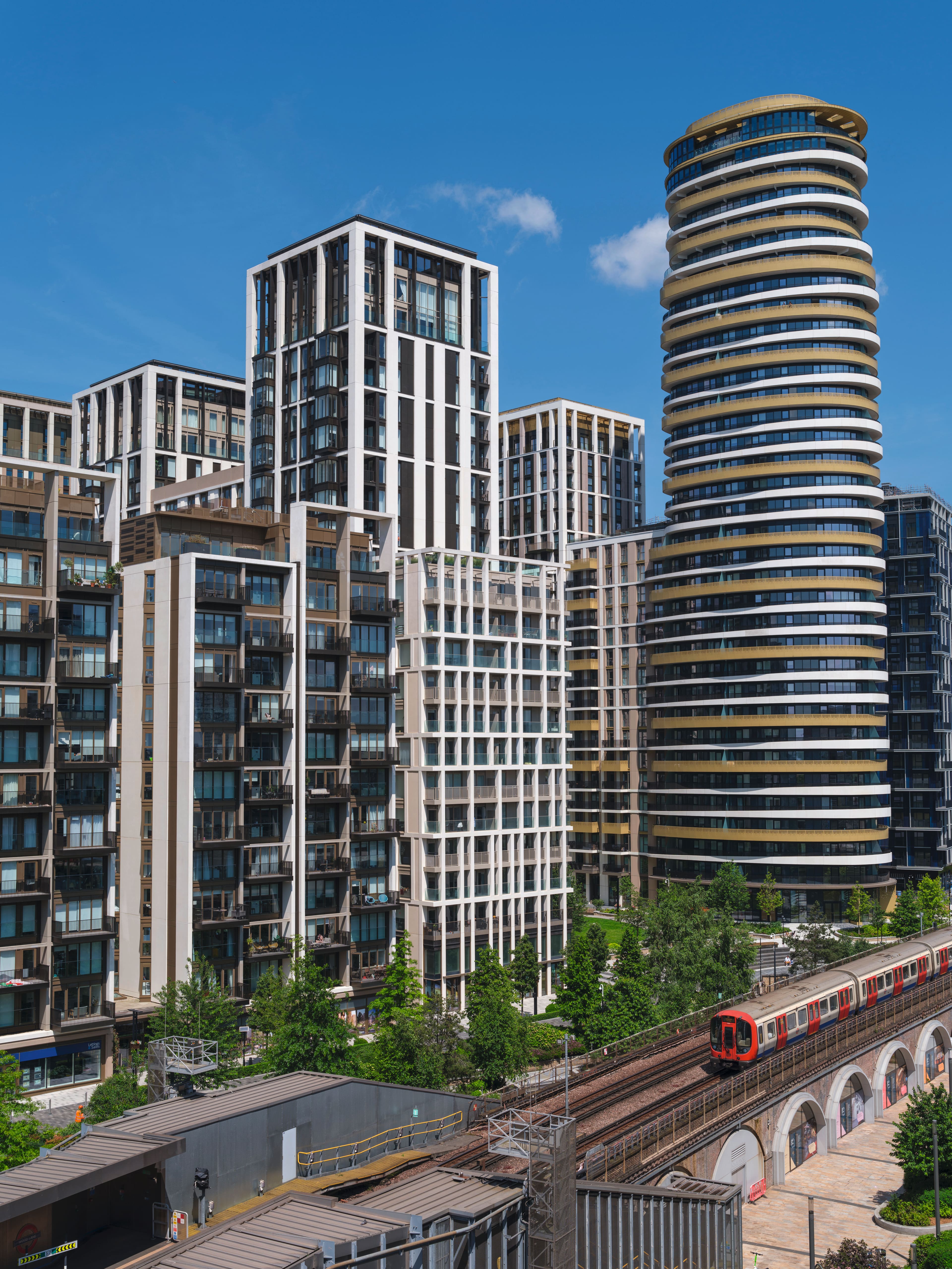 Outside of modern buildings