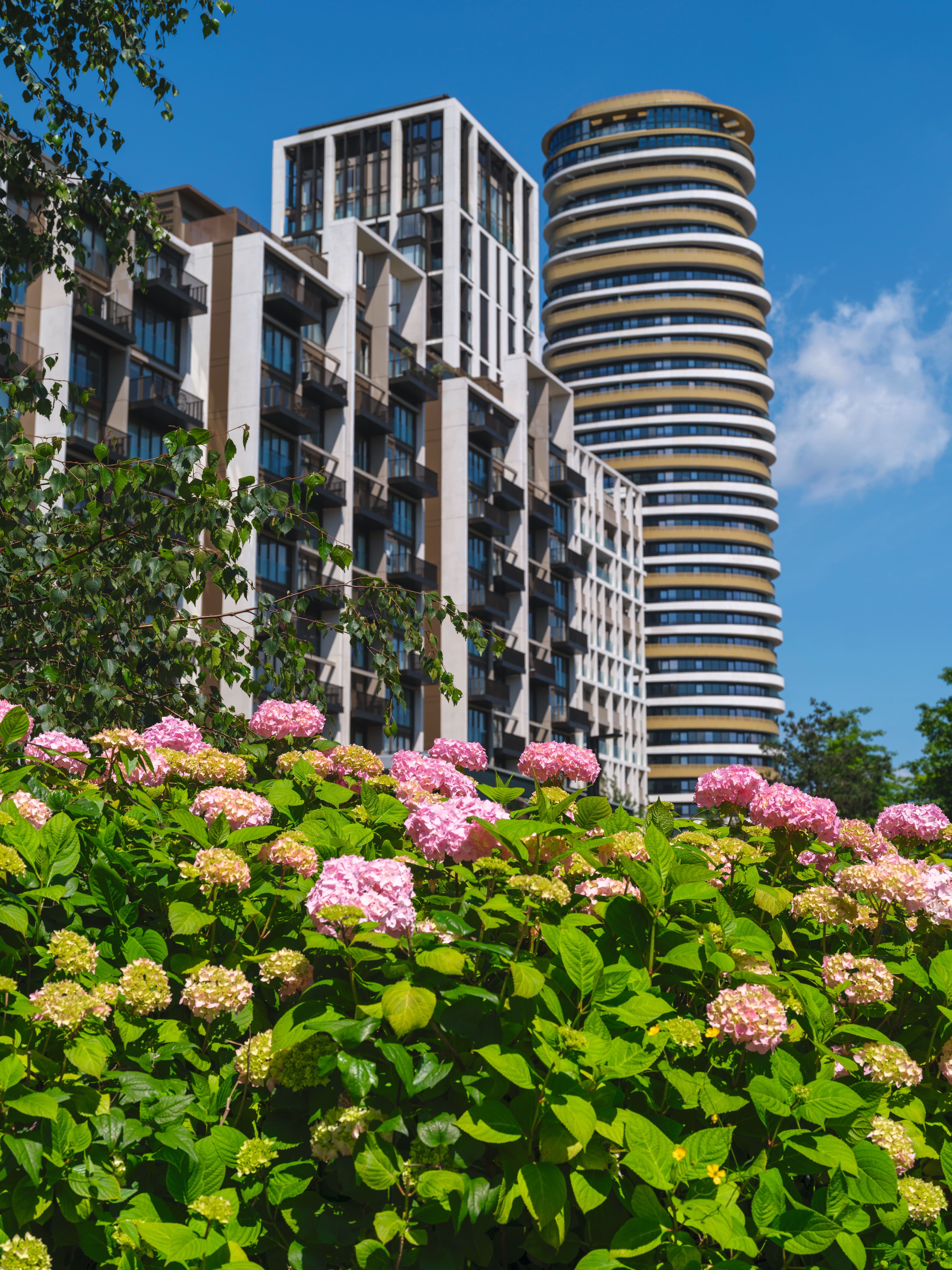 Outside of modern buildings