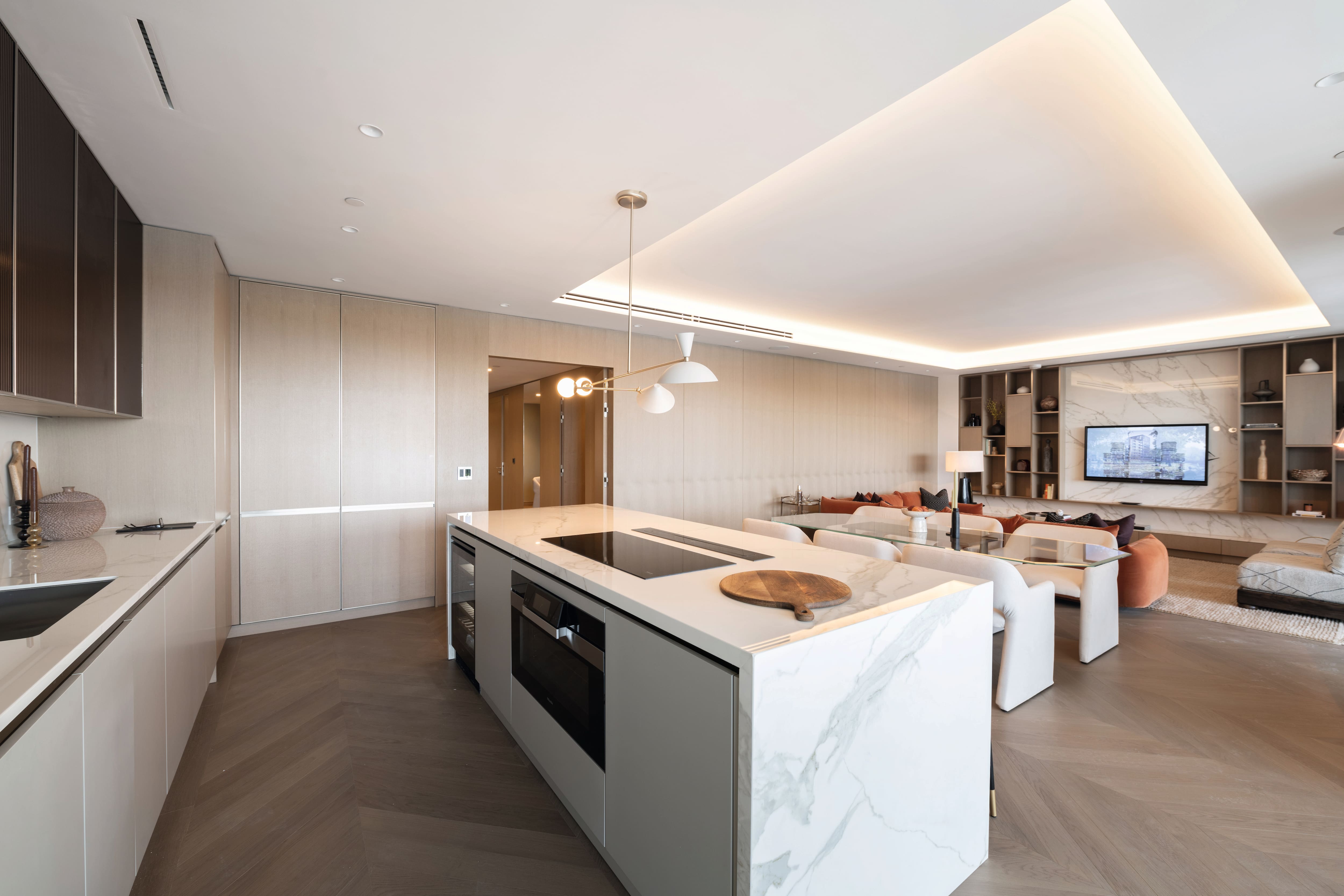 Modern kitchen and living room area