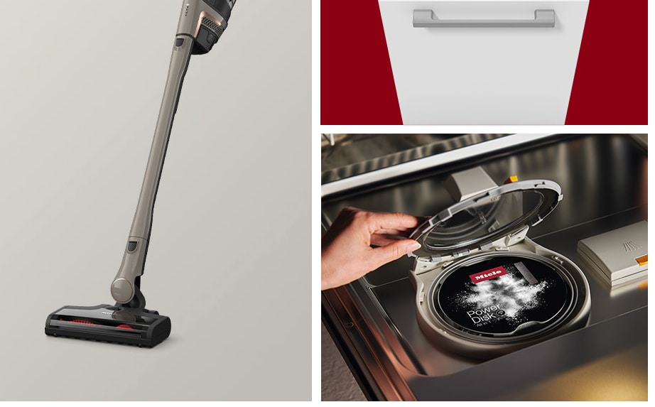 laundry room with hanged shirts and Miele washing machine