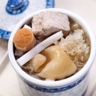 Double Steamed Fish Maw Soup with Coconut, White Fungus and Dried Scallops