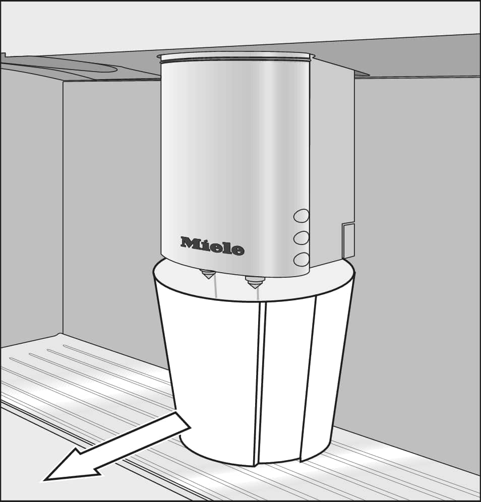 Pushing the container forward | Central spout | Built-in coffee machine